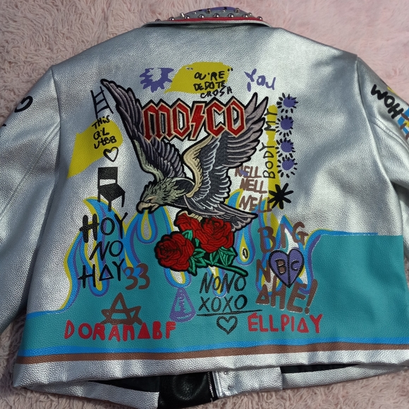 Azalea Wang Femi luxury designer graphic punk jacket! "Phoenix" moto sold out! - Picture 6 of 14